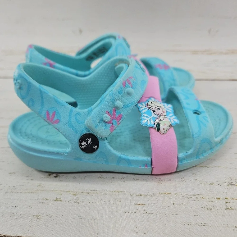 Crocs Disney Frozen Elsa Sandals Girls Size C9 Blue Pink Sandals Shoes‎